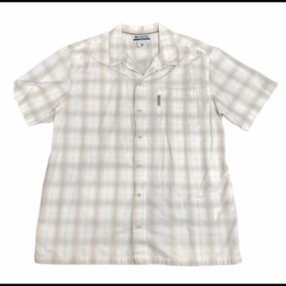 Men’s Columbia XL short sleeve shirt plaid beige - Picture 1 of 6